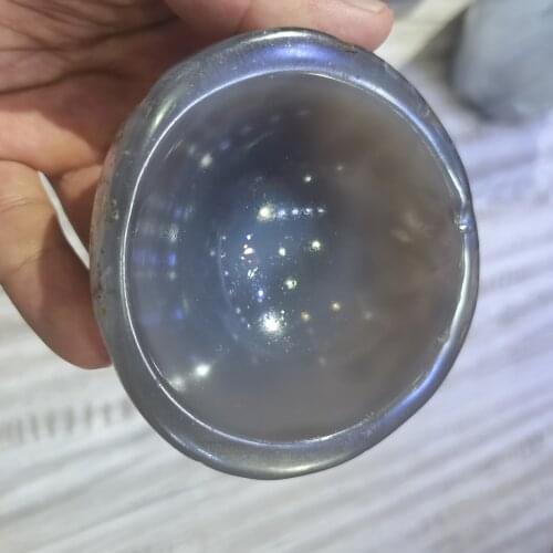 1pcs Natural Crystal Gray Yellow Agate Bowl Stone Healing Home Decor Rock