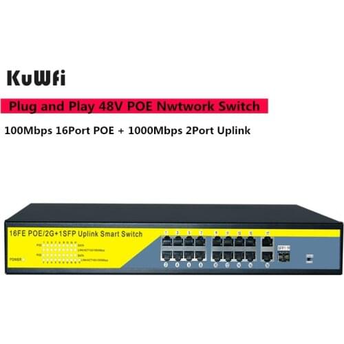 16Port POE Network Switch Gigabit 48V POE Switch RJ45 Hub LAN Splitters 10/100/1000Mbps Switcher ,Plug and Play ,Easy Setup