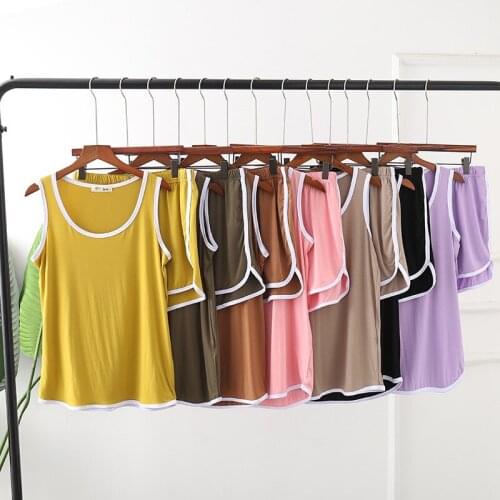 2020 Summer Solid Color Bag White Edge Modal Vest + Short-Sleeved Home Pajamas Sports Plus Size Suit Female Intimate Lingerie