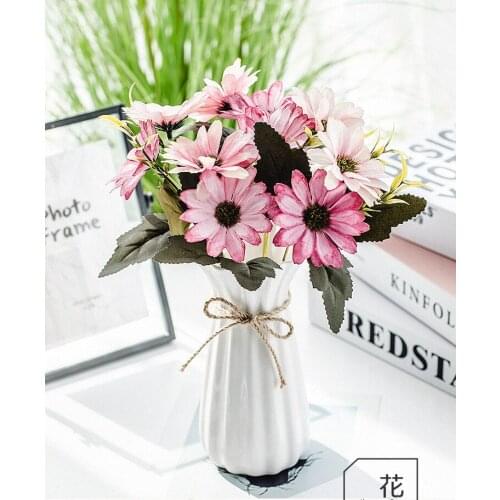 5 Stems Artificial Flowers Bouquet Silk Plastic Daisy Sunflowers Fake Plant Farmhouse Home Wedding Garden Party Bride Decoration