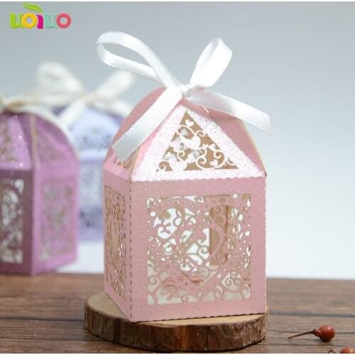 50pcs/lot Wedding Candy Box Romantic Heart glitter paper 6 color gold pink rose blue Bag Wedding Favors Gifts Box Party Supplies