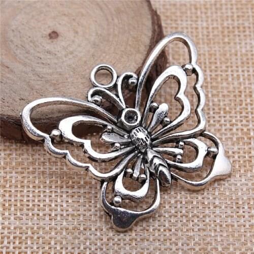Free shipping 6pcs 38x47mm antique silver butterfly charms diy retro jewelry fit Earring keychain hair card pendant accessories