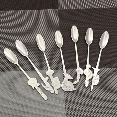 7pcs Coffee Tea Spoon Stainless Steel Music Symbol Long Handle Creative Spoons Drinking Tools Kitchen Gadget Flatware Tableware