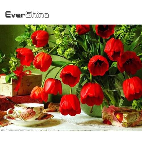 EverShine Diamond Painting Flowers Cross Stitch Diamond Embroidery Tulip Picture Rhinestones Needlework Mosaic Art Hobby Gift