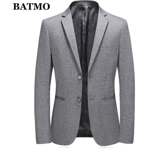 BATMO 2020 new arrival spring plaid casual grey blazer men,mens plaid casual jackets,C655