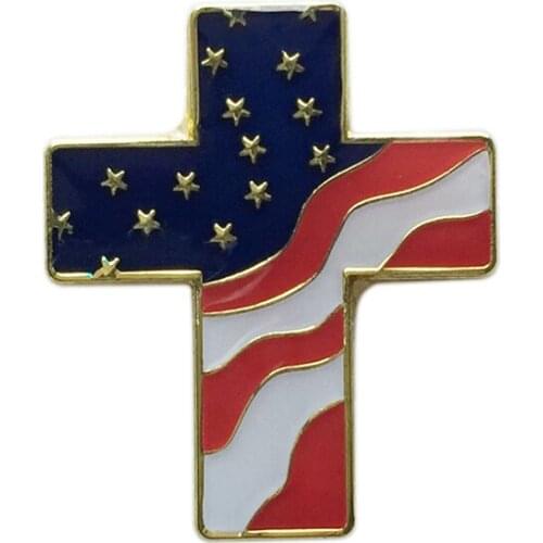 28mm American Nation Flag Cross Pin Brooch for July 4th (20pcs)