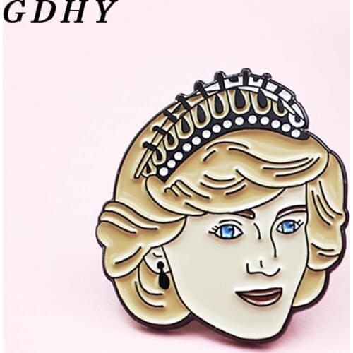 GDHY Princess Diana Brooches Anniversary Diana Enamel Pins Backpack Lapel Badge For Friends Metal Collection Gift Souvenior