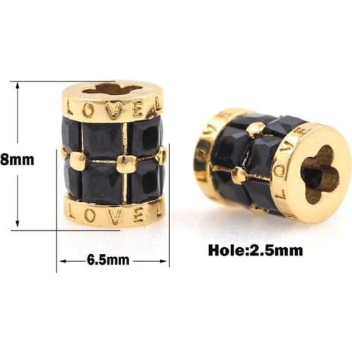 Micro-Pave Cylindrical Spacer Beads,Lucky Four-Leaf Clover Hole Bead,LOVE Text Bracelet,Cylindrical Charm,DIY Jewelry Making