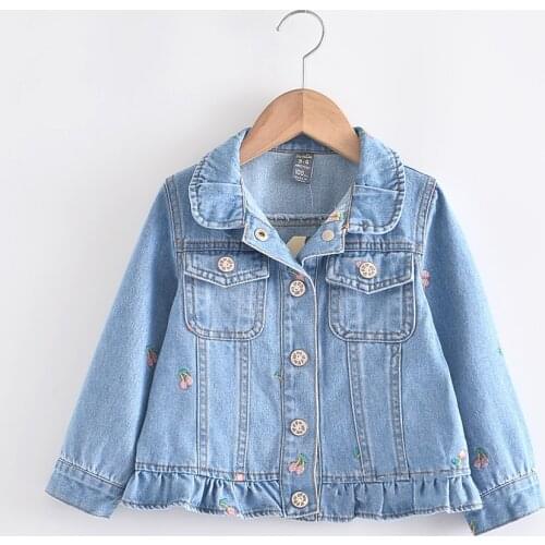 Fashion Girls Jeans Coat Embroidery Long Sleeve Denim Jackets For Girls Coat Kids Jackets Children Outerwear Clothes