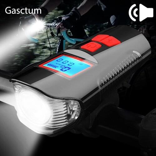3 in1 Mountain Bike Light USB Charging Bicycle Front Light Flashlight Handlebar Cycling Head Light Horn Speed Meter LCD Screen