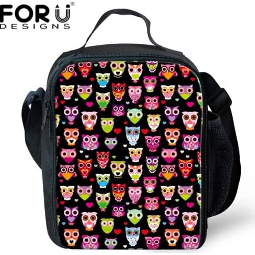 FORUDESIGNS Hipster Printing Animal Owl Lunch Bag for School Girls Cute Princess Girls Tote Lunchbag Cooler Ice Pack Simple