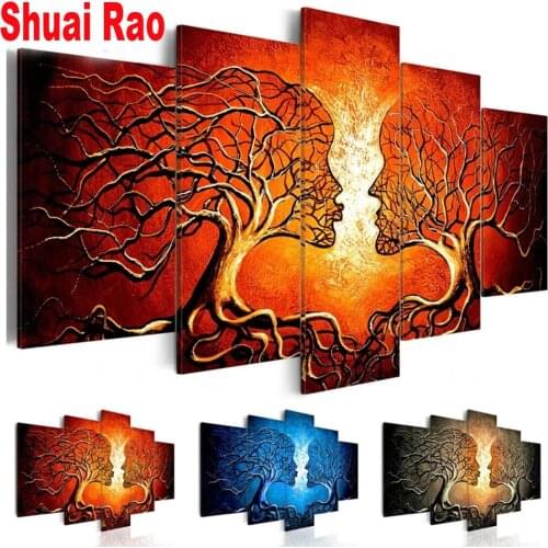 5 Pieces Kiss Tree Red Blue Yellow Color Love Pictures 5d Diy diamond painting full Round/Square diamond embroidery rhinestone