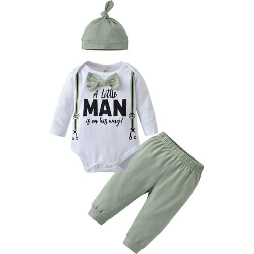New Variety Styles Toddler Boy Baby Clothing Sets For Newborns Long Sleeve Letter Infant Romper+Casual Pants+Cap Suit For Babies