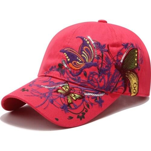 Korean Outdoor Fancy Exquisite Sequin Embroidered Baseball Cap Adjustable Breathable Professional Butterfly Sports Snapback Hat