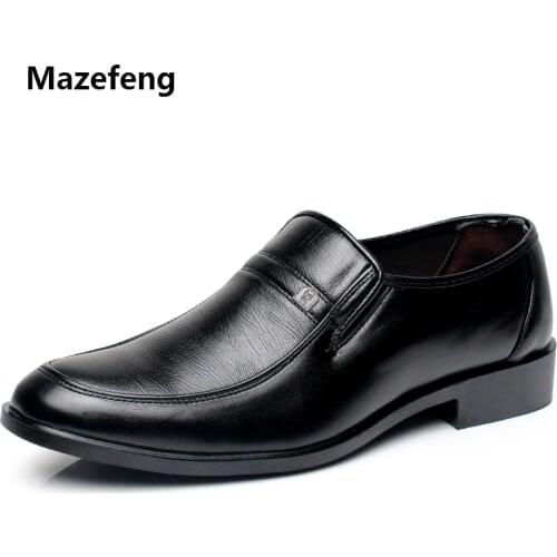 Mazefeng 2018 New Male Dress Shoes Fashional Men Business Breathable Cow Leather Square Round Toe Men Casual Shoes Leather Shoes