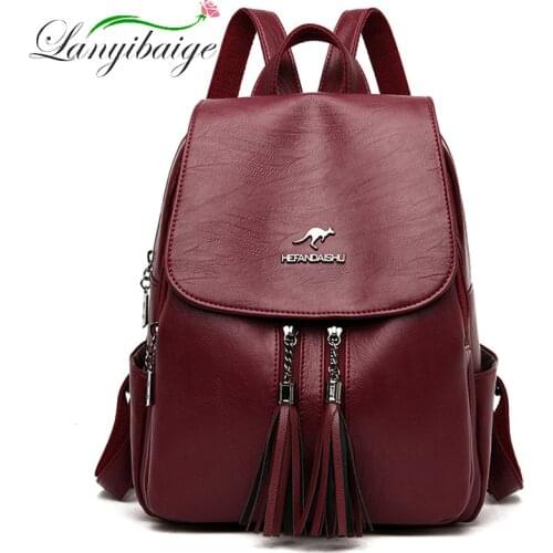 Fashion Double tassel women Leather backpack PU Backpack School Bags For teens Girls Travel Backpack 2020 brand Sac A Dos