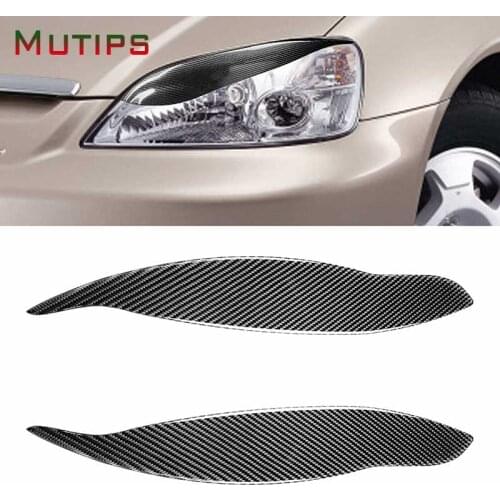 Mutips Car 2Pcs Auto Car Headlight Eyebrow Eyelids Cover Headlamp Carbon Fiber Stickers Accessories for Honda Civic1999 2000
