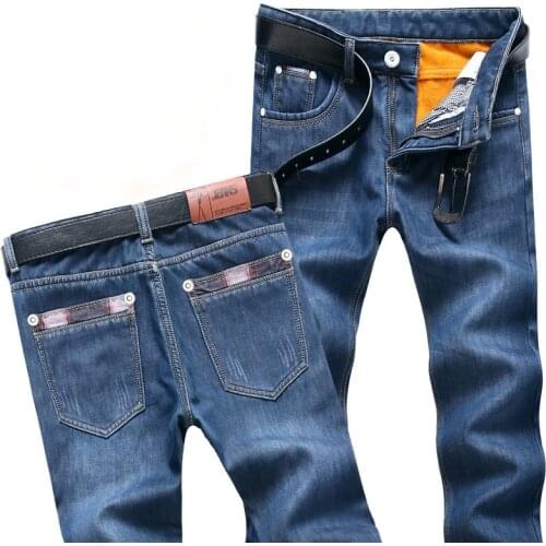 2019 Mens Winter Blue Fleece Jeans Lined Stretch Denim Warm Jeans For Men Designer Slim Fit bikrer youth Jeans 28-38