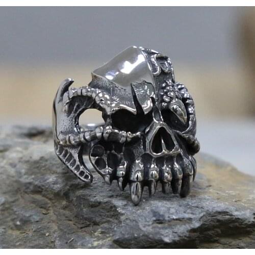 Heavy Metal Eagle Claw Skull Ring Men 316L Stainless Steel Skull Biker Ring Male Gothic Punk Skull Ring Best Gift for Friend