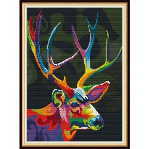 Colorful Deer cross stitch kit aida 14ct 11ct count print canvas cross stitches needlework embroidery DIY handmade