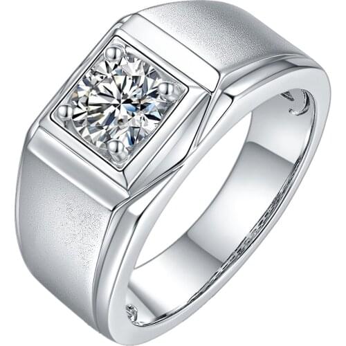 Y&L 925 Sterling Silver Moissanite Ring For Men Wedding Round 1.0 Ct 6.5mm Solitaire Moissanite Diamond Mens Ring