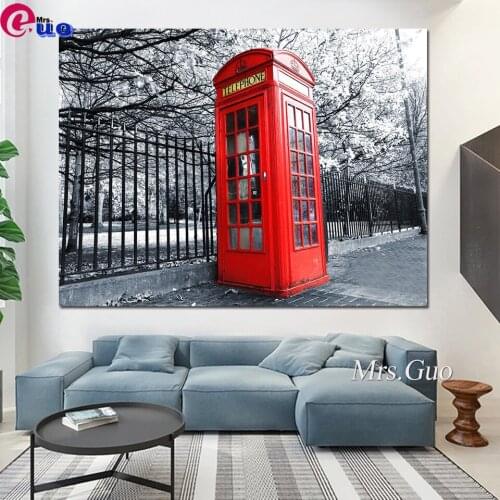 Full Square Round Diamond Painting "London Phone Box" Rhinestones 5d Embroidery Handmade Home Decor Cross Stitch Diamond Art