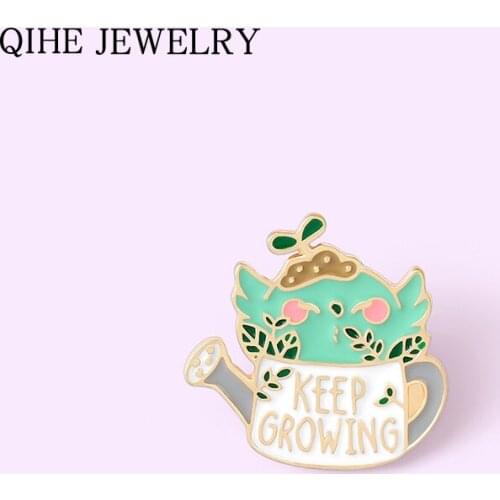 Keep Growing Potted Plants Brooches for Women Fashion Leaf Succulents Enamel Pin Cute Lapel Pin Badge Jewelry Gift Wholesale