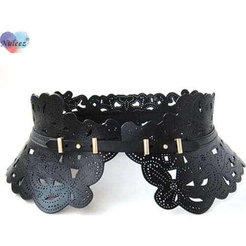 European Pure First Layer of Cowhide Hollow Leather Belt with Skirt Belt Female Widened Waist Seal Lady Wine Red Black