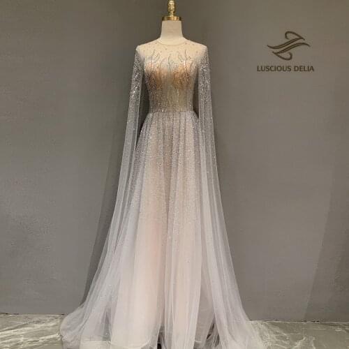 Luxury Long Sleeves party Evening Dresses 2020 O-Neck A-Line Sexy Evening Gown Luscious Delia
