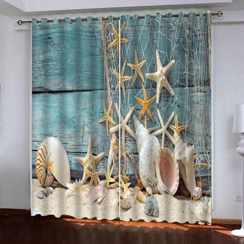 Modern Nature style photo print 3d curtain for living room Sea animal shell starfish curtain Blackout Shade Window Curtains