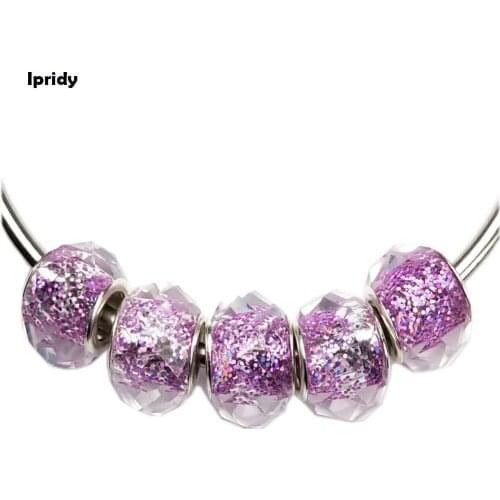 20Pcs/lot Handmade Lampwork European Large Hole Glass Beads, Glitter Powder inside,Rondelle,for Jewelry Making DIY Accessories