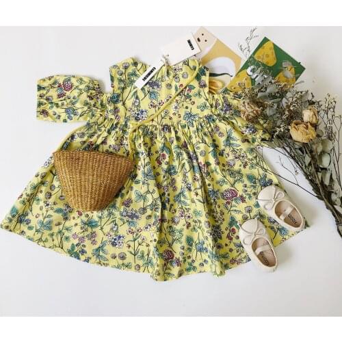 Tonytaobaby Summer Cute Pastoral Floral Cotton Off-Shoulder Dress Childrens Clothing Girls Summer