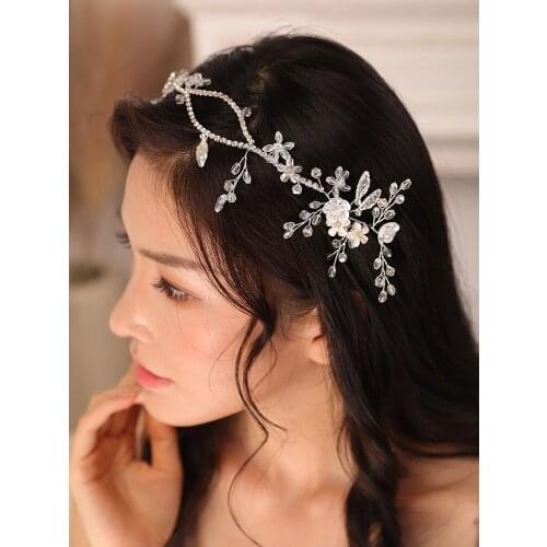 Trendy Silver Flower Rhinestone Crystal Leaf Women Headwear Bridal headband bride hair accessories ornaments