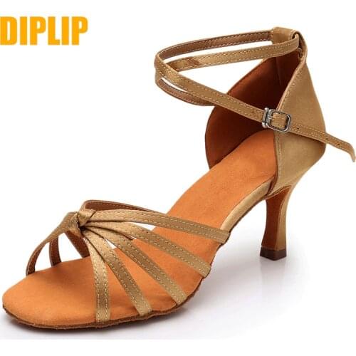DIPLIP New Latin Dance Shoes For Women Girls Tango Salsa Ballroom Dance High Heels soft Dancing Shoes 5/7cm Ballroom Dance