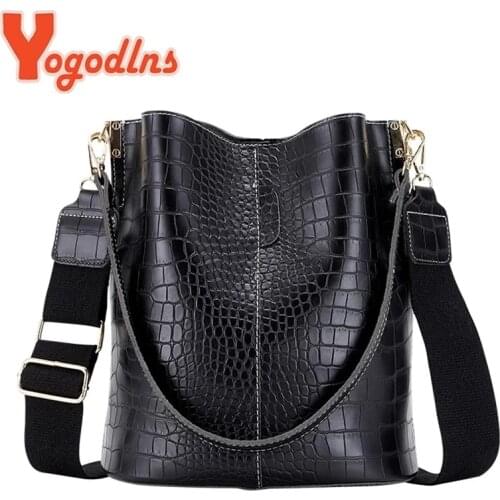 Yogodlns Alligator Pattern Bucket Bag For Women Vintage Shoulder Bag Big Capacity Crossbody Bag Elegant Shopping Handbag Purse