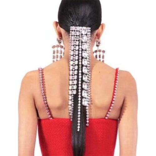 Luxury Big Square Crystal Hair Comb Clip Hair Chain Hair Accesories for Women Rhinestone Head Chain Bridal Wedding Headband Jewe