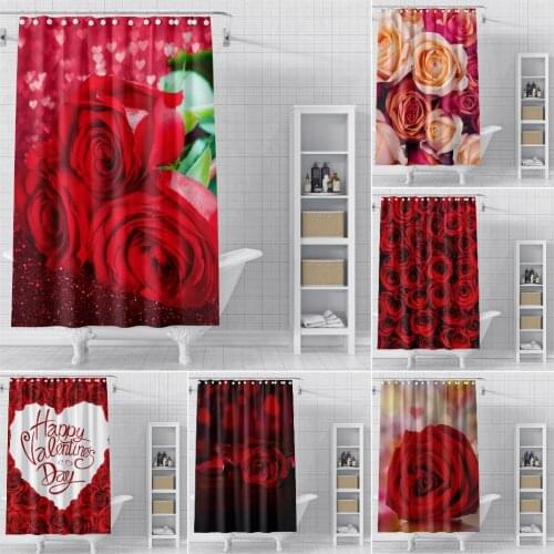 3D Floral Red Roses Shower Curtains For Bathroom Waterproof Fabric Bathroom Curtain For Valentines Day Toilet Door Curtain