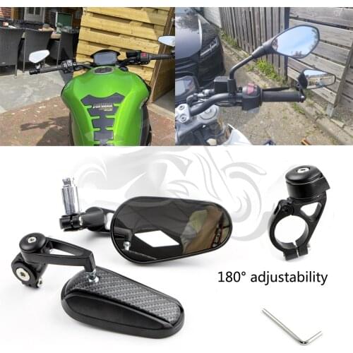 1 Pair 7/8" 22mm Universal Motorcycle Aluminum Rear View Black Carbon Firber Handle Bar End Side Rearview Mirrors Cafe Racer