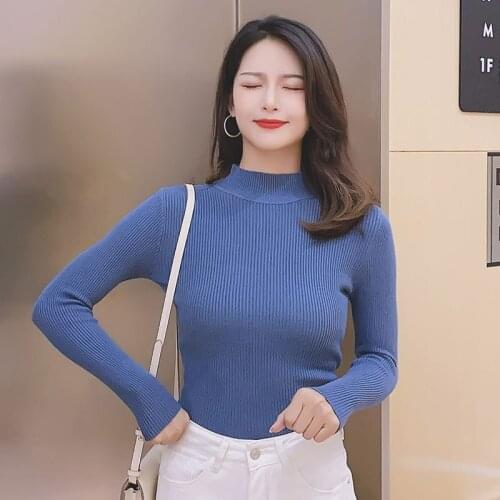 Women Knitted Sweaters Bottoming Shirts Warm Winter Semi High Neck Thick Sweater Women Turtleneck Slim Fit Basic Pullovers 2020