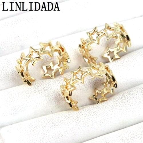 10Pcs Gold Filled Star Open Rings For Women Wedding Bridal Adjustable Cuff Rings Statement Jewelry