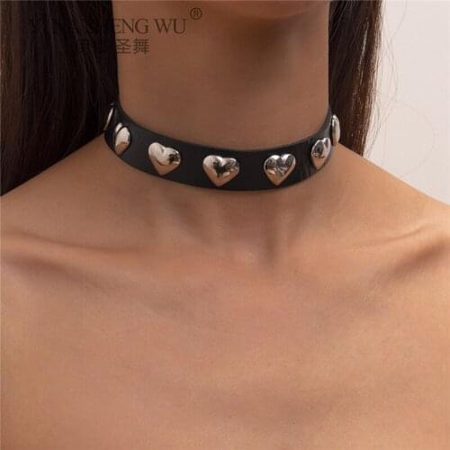 Punk Fashion PU Leather Heart Choker Necklace Women Chocker Necklaces Punk Statement Jewelry Collier Wedding Bride Jewelry Gift