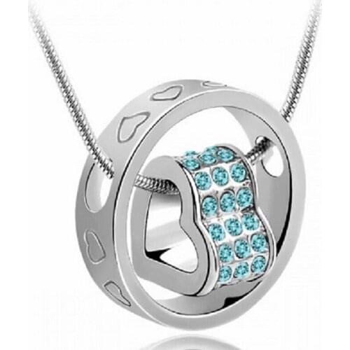 Womens fashion crystal chain team leader rhinestone necklace with pendant gift heart shaped love necklace