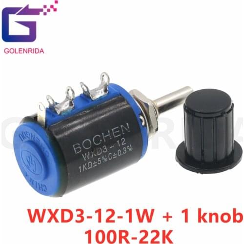 1pcs WXD3-12-1W 100 220 470 1K 2K2 3K3 4K7 10K 22K 33K 47K Ohm 100R 220R 470R 2.2K 3.3K 4.7K WXD3-12 1W Potentiometer + 1 knob
