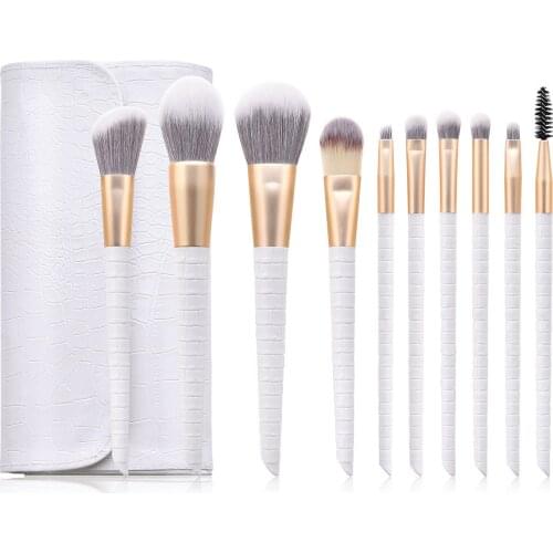10pcs White Black Makeup Brush Set Lip Eyelash Eyeshadow Powder Powder Foundation Brushes Crocodile Pattern Kit with Bag