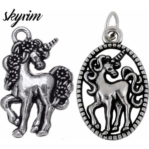 Skyrim 10pcs Vintage Fairy Tale Unicorn Charms For DIY Necklace&Bracelet Fashion Jewelry Making Floating Metal Horse Pendants