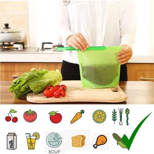 1000ml Silicone Food Bag Fresh Sealed Bags Reusable Silicone Food Bag Zero Waste Ziplock Food Storage Bag Refrigerator Fresh Bag