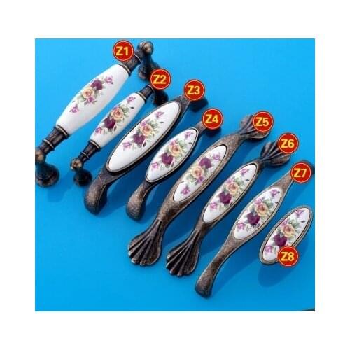 2pcs Vintage Bronze Ceramic Door Handles Cabinet Cupboard Wardrobe Drawer Closet Pull Knobs Kitchen Furniture Hardware