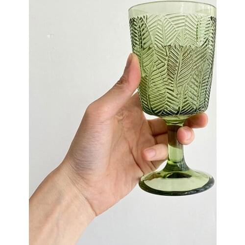 300ml Retro Wine Glasses Cups Amber Relief Leaves Drinking Fruit Juice Wedding Party Champagne Cup Wine Glass Goblet