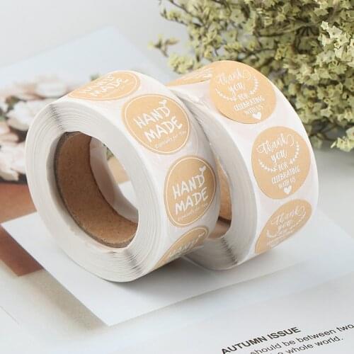 500pcs Natural Kraft Round Handmade Stickers Scrapbooking For Package Adhesive Thank You Sticker Seal Labels Stationery