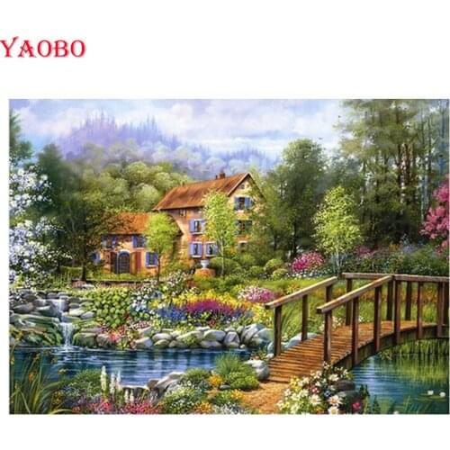 5D Needlework Diy Diamond Painting Cross Stitch Wooden bridge Diamond Embroidery Square Drill Mosaic Crafts